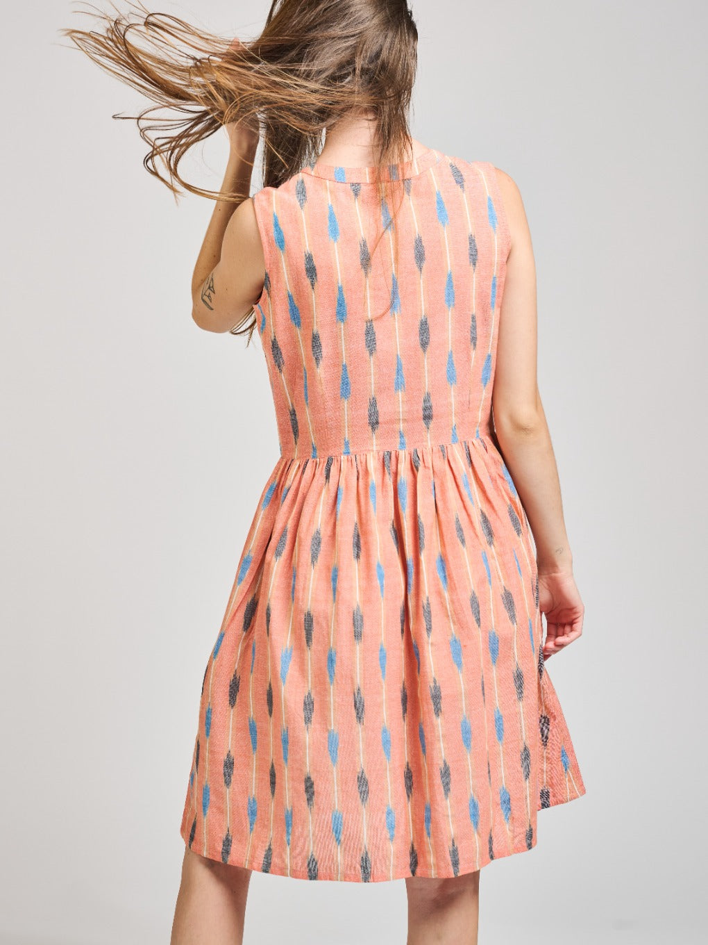Kerala Placket Dress - Peach Ikat - Image 9