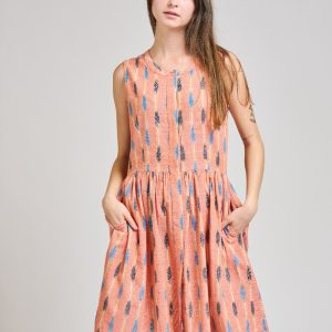 Kerala Placket Dress - Peach Ikat - Image 7