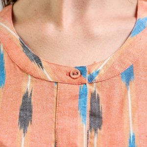 Kerala Placket Dress - Peach Ikat - Image 10