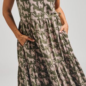 Tiered Jersey Dress - Leopard Green - Image 2
