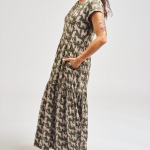 Tiered Jersey Dress - Leopard Green - Image 3