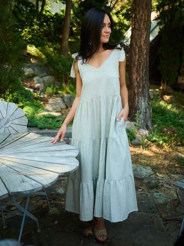 Lorelei Tiered Dress - Olive Stripe