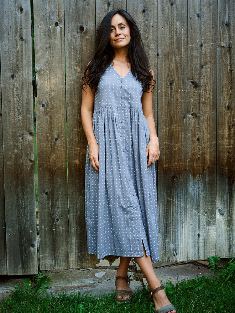 Olivia Dress - Slate Blue Dots - Image 2