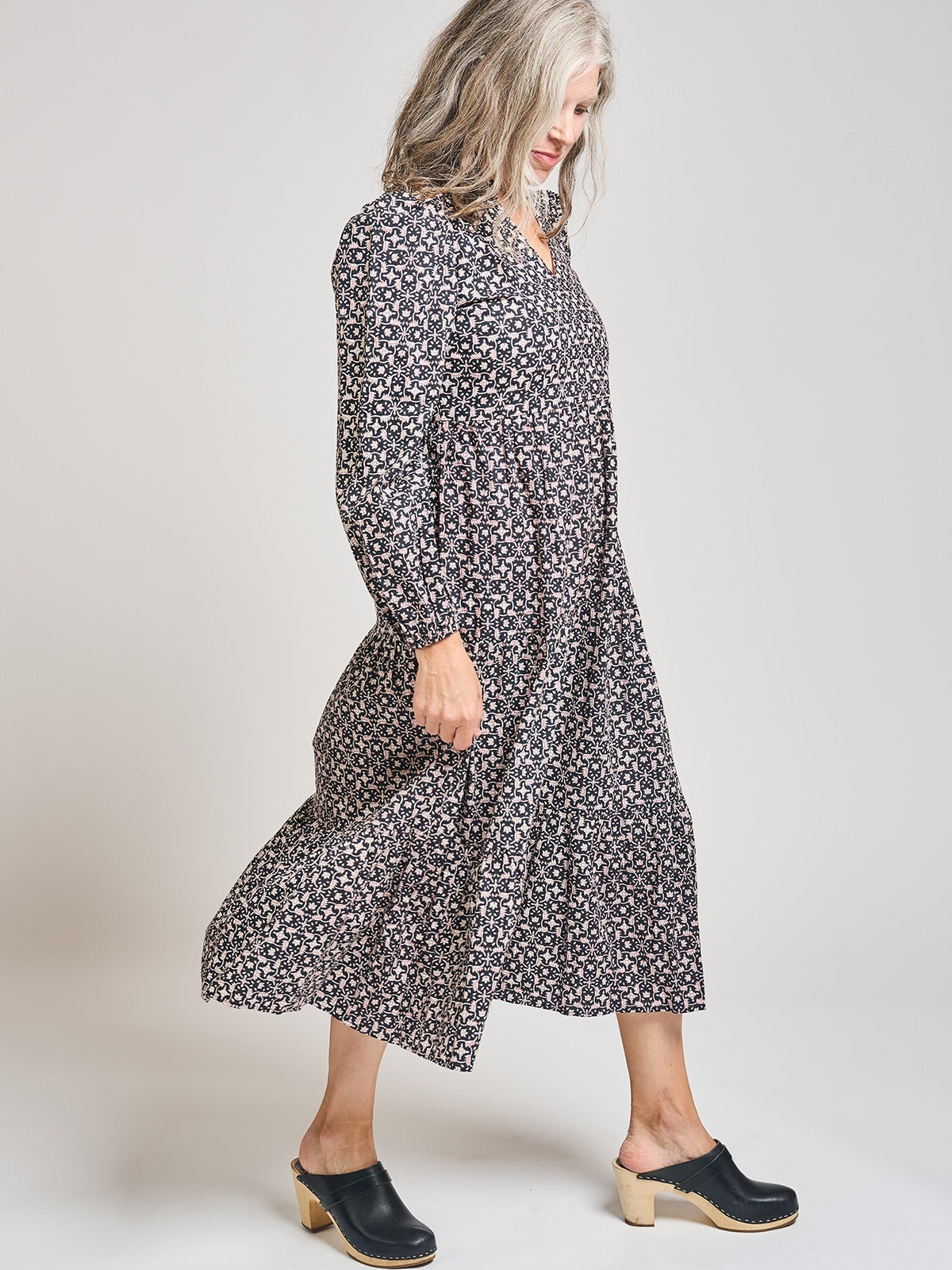 Norah Tiered Dress - Black Botanical - Image 2