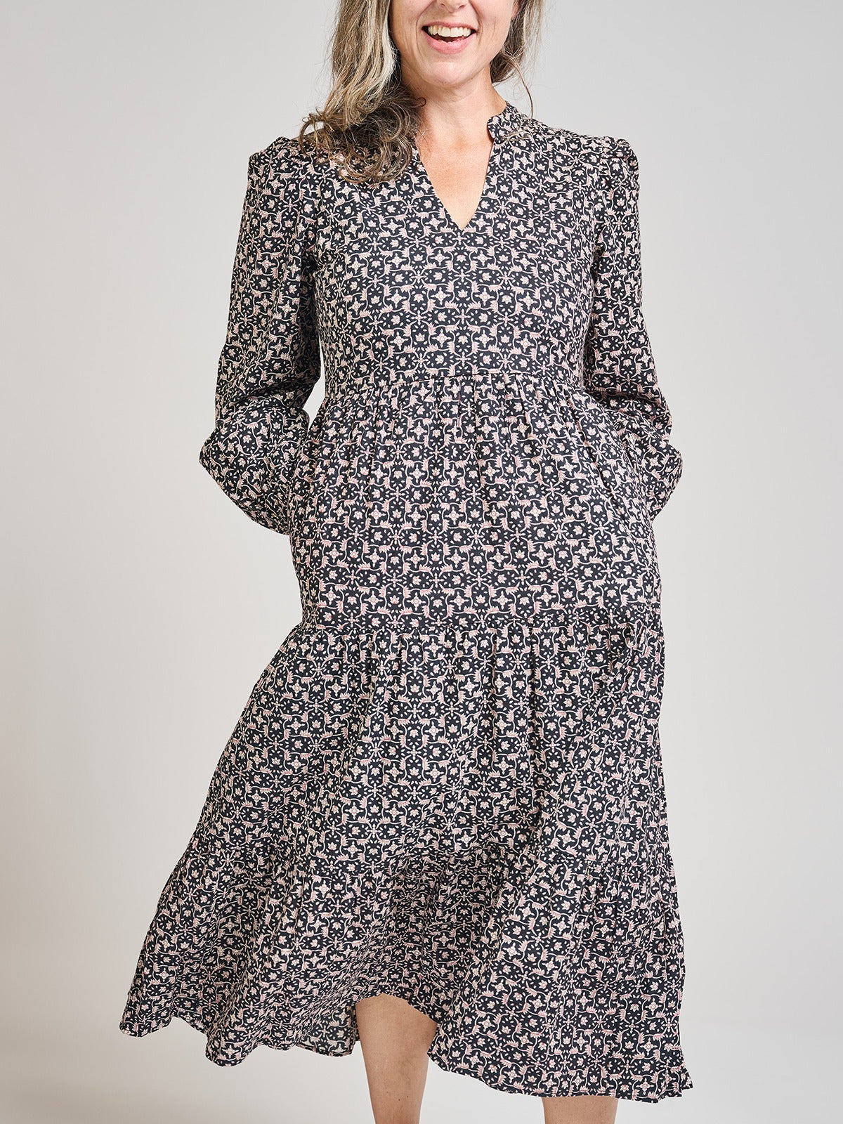 Norah Tiered Dress - Black Botanical - Image 5