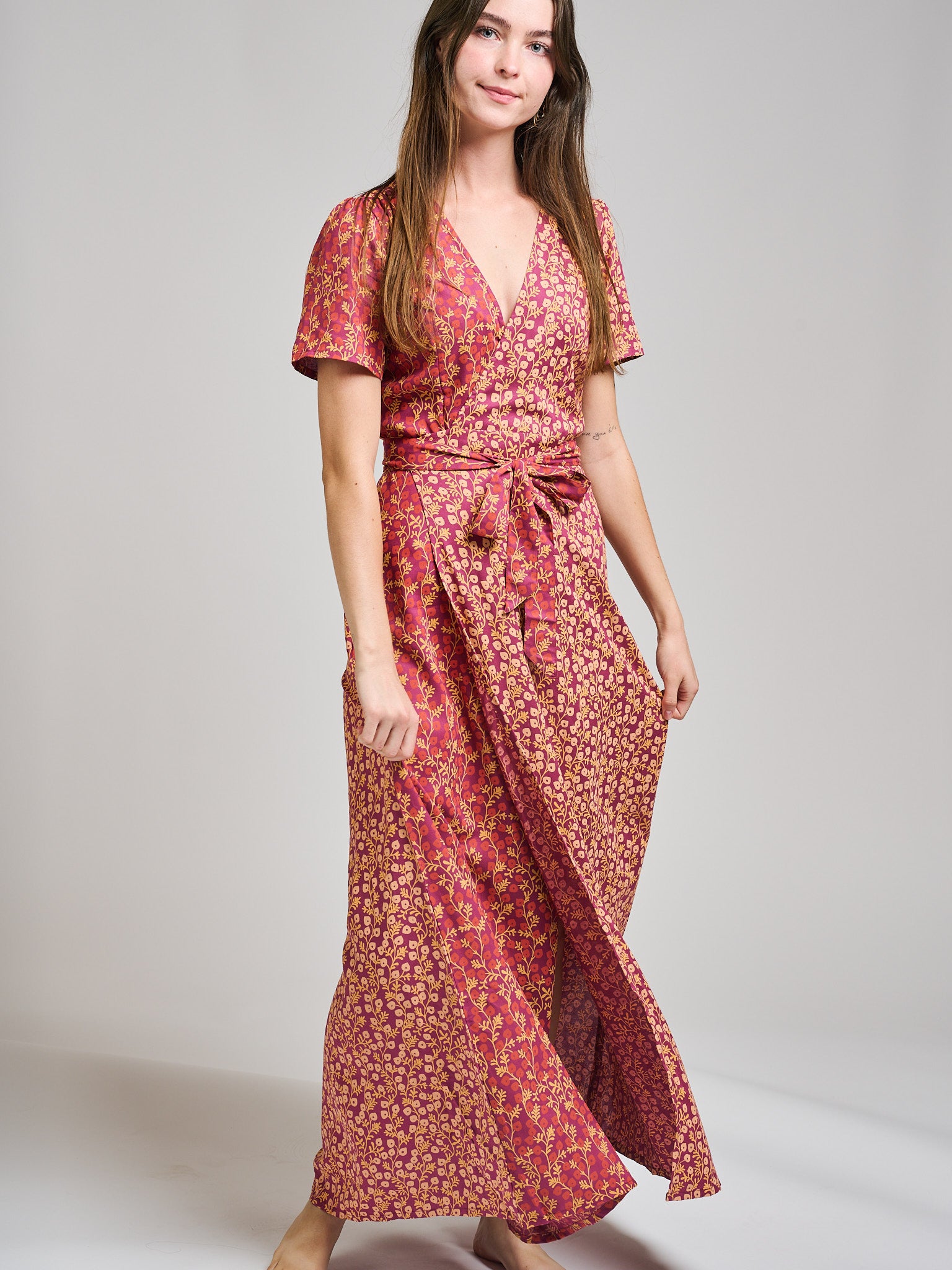 Wrap Maxi Dress - Berry Poppy Mix - Image 6