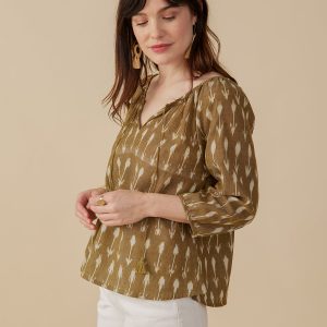 Tulum Tassel Top - Olive Ikat - Image 2