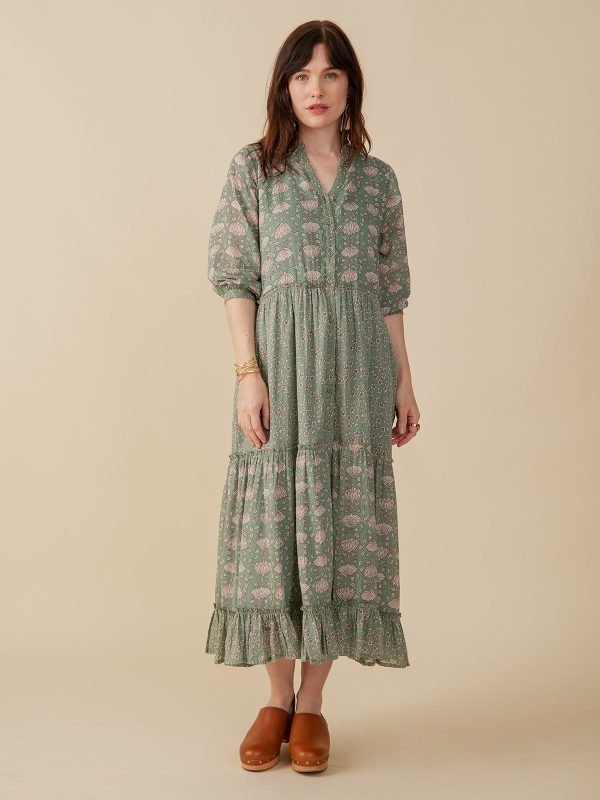 Britta Long Sleeve Tiered Dress - Aegean Teal Mix