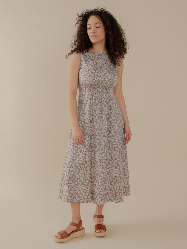 Artsy Traveler Sleeveless Midi Dress - Olive Flowers