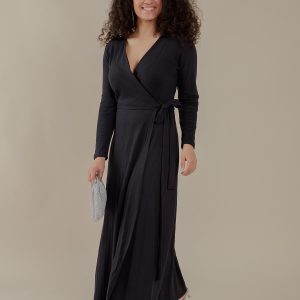 Katie Maxi Wrap Dress - Black Rib Knit - Image 1