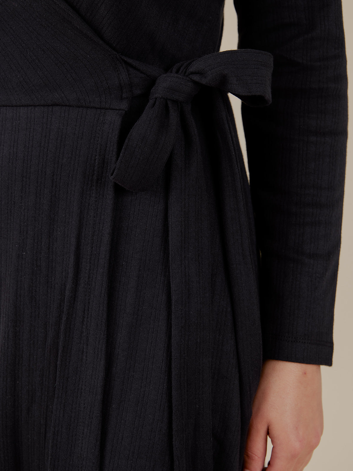 Katie Maxi Wrap Dress - Black Rib Knit - Image 3