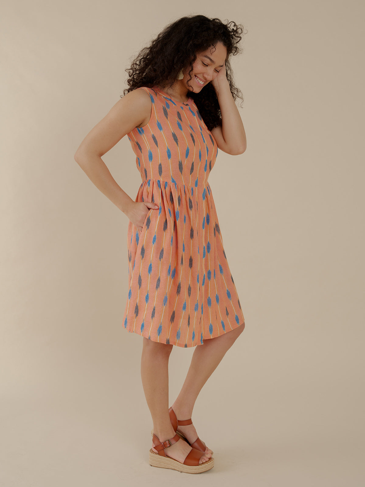 Kerala Placket Dress - Peach Ikat - Image 3