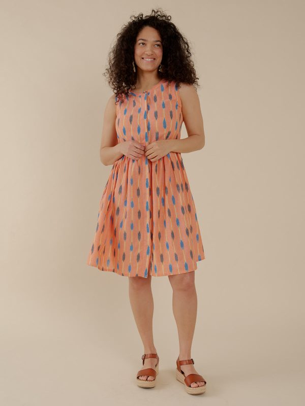 Kerala Placket Dress - Peach Ikat