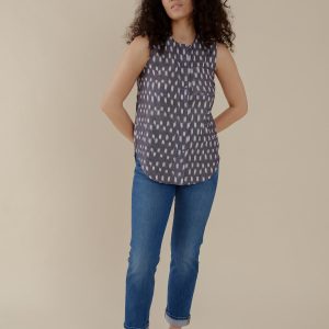 Eleni Sleeveless Tunic Top - Blue Ikat - Image 5