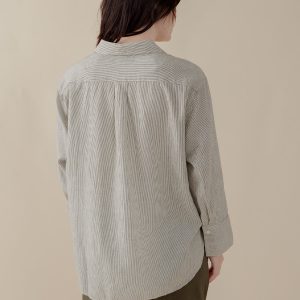 Mae Oversized Shirt - Olive Stripe - Image 8