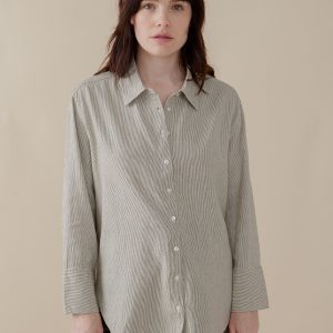 Mae Oversized Shirt - Olive Stripe - Image 7