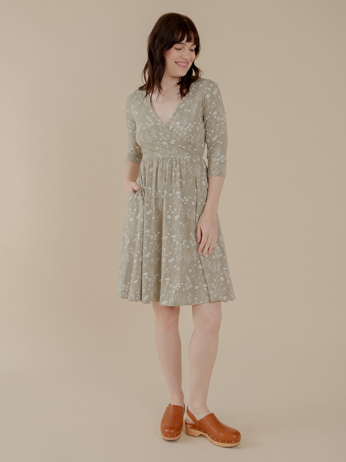 Callie 3/4 Sleeve Wrap Dress - Field Taupe - Image 1