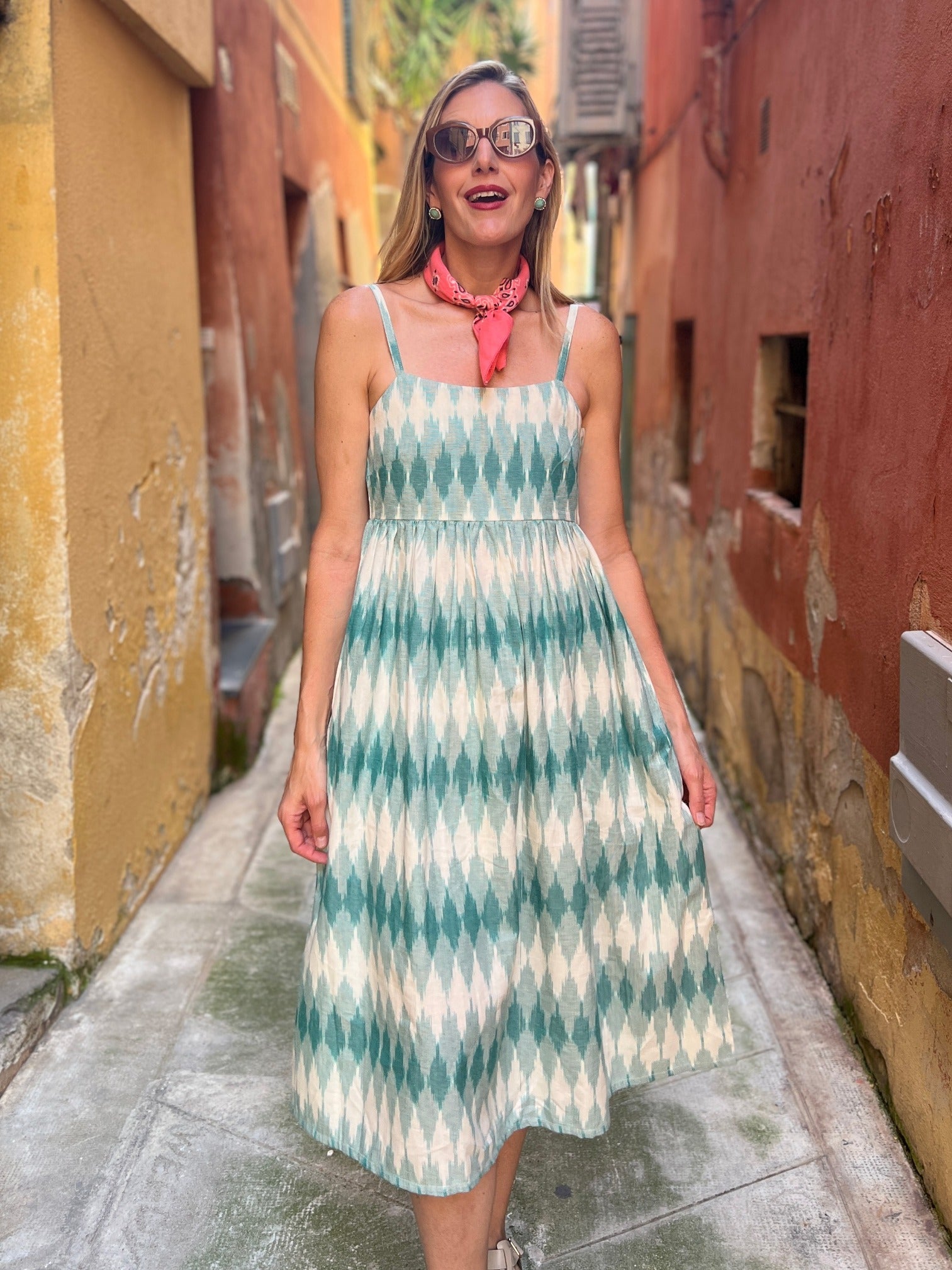 Sofia Midi Dress - Teal Ikat - Image 3