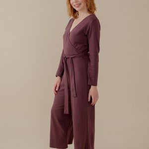 Rita Long Sleeve Jumpsuit - Eggplant Rib Knit - Image 4