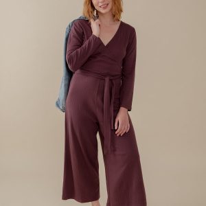 Rita Long Sleeve Jumpsuit - Eggplant Rib Knit - Image 1
