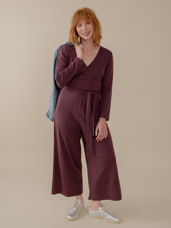 Rita Long Sleeve Jumpsuit - Eggplant Rib Knit