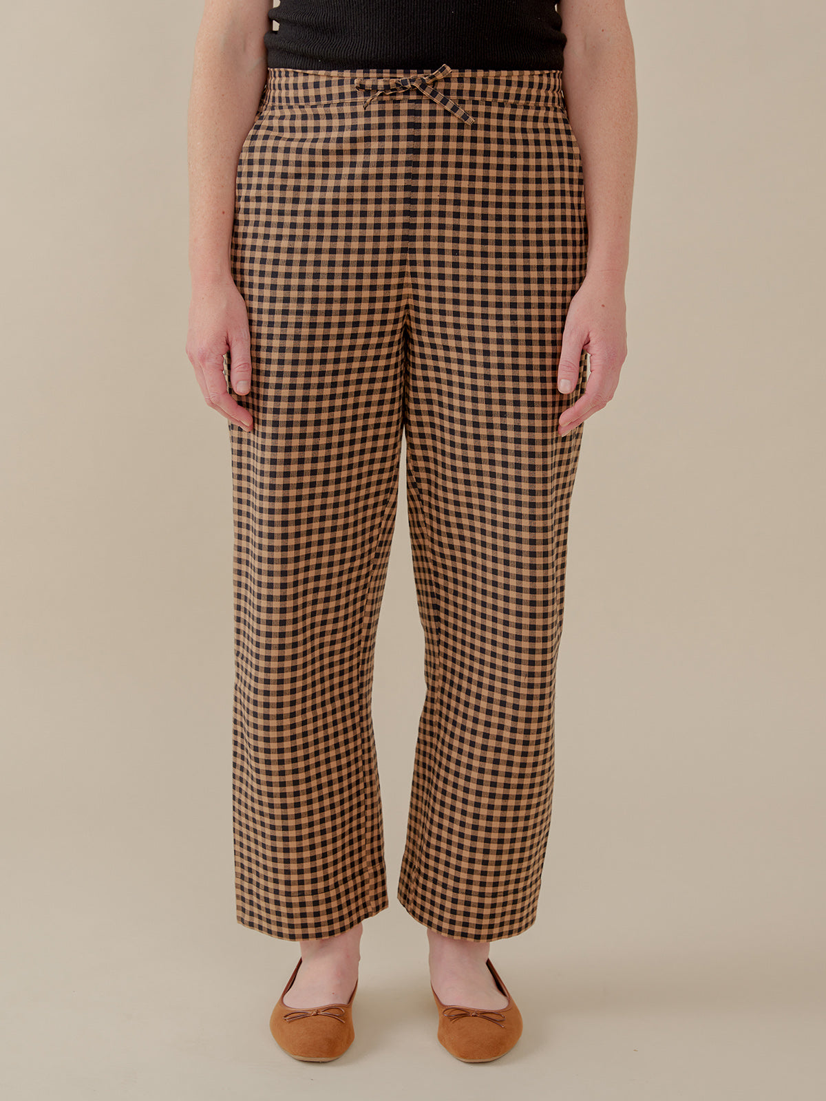 Emmy Drawstring Pant - Black and Tan Small Gingham - Image 3