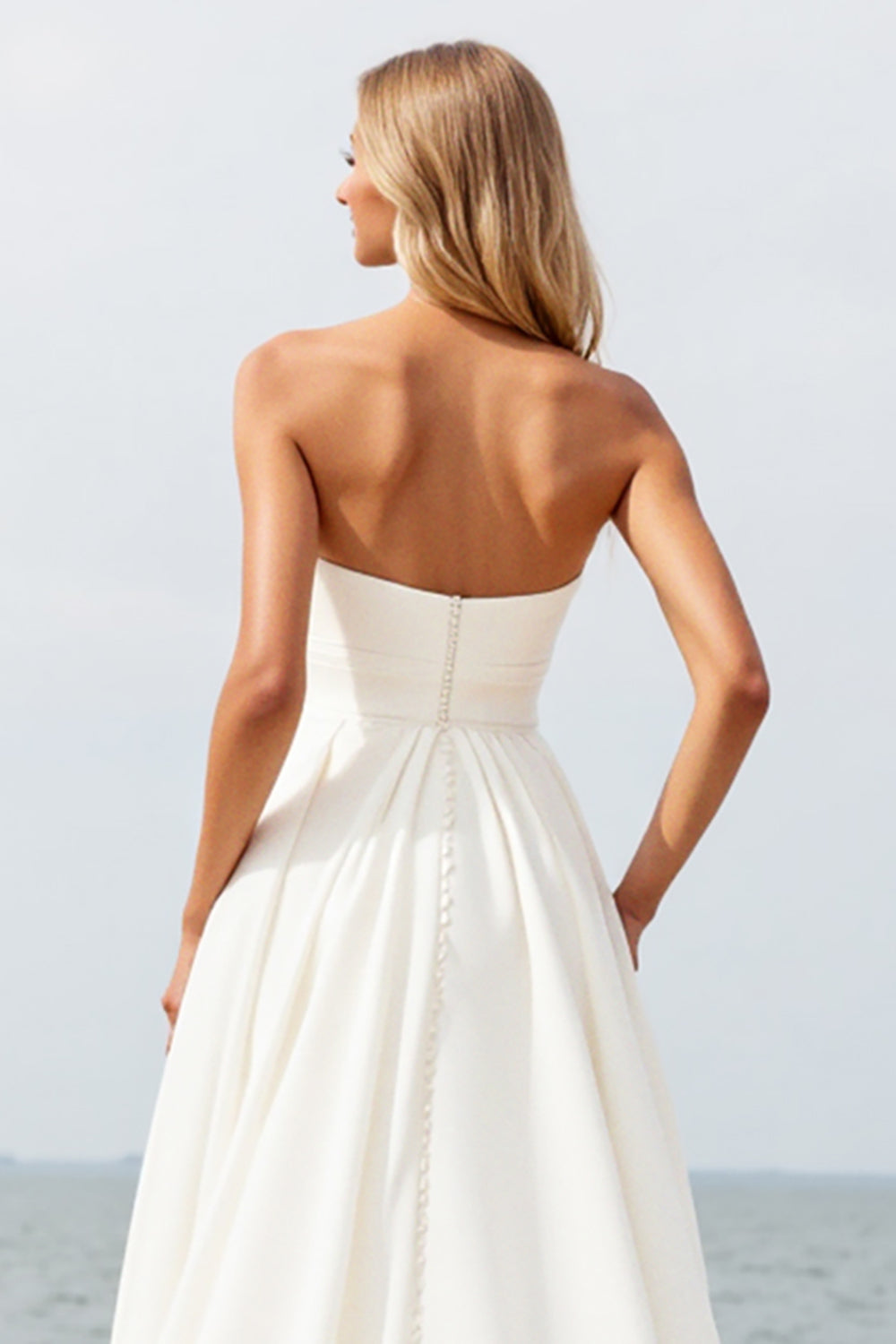 Strapless Ivory A Line Wedding Dress with Slit - Image 4