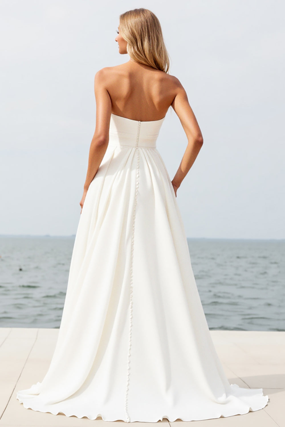 Strapless Ivory A Line Wedding Dress with Slit - Image 2