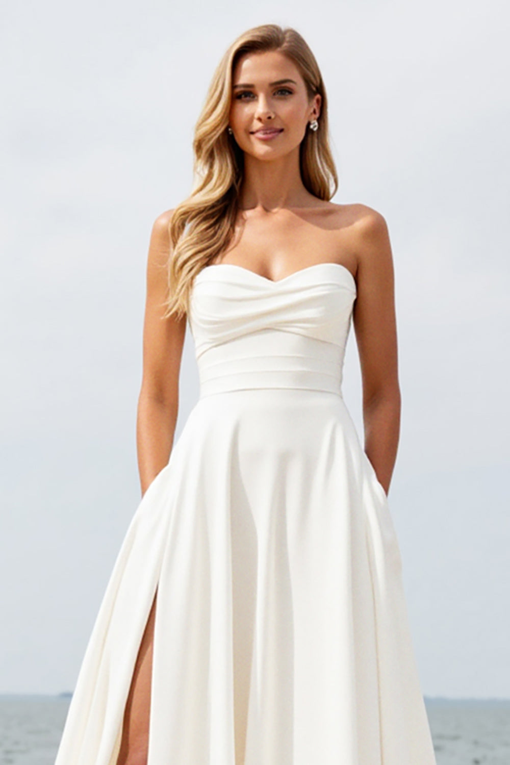 Strapless Ivory A Line Wedding Dress with Slit - Image 6