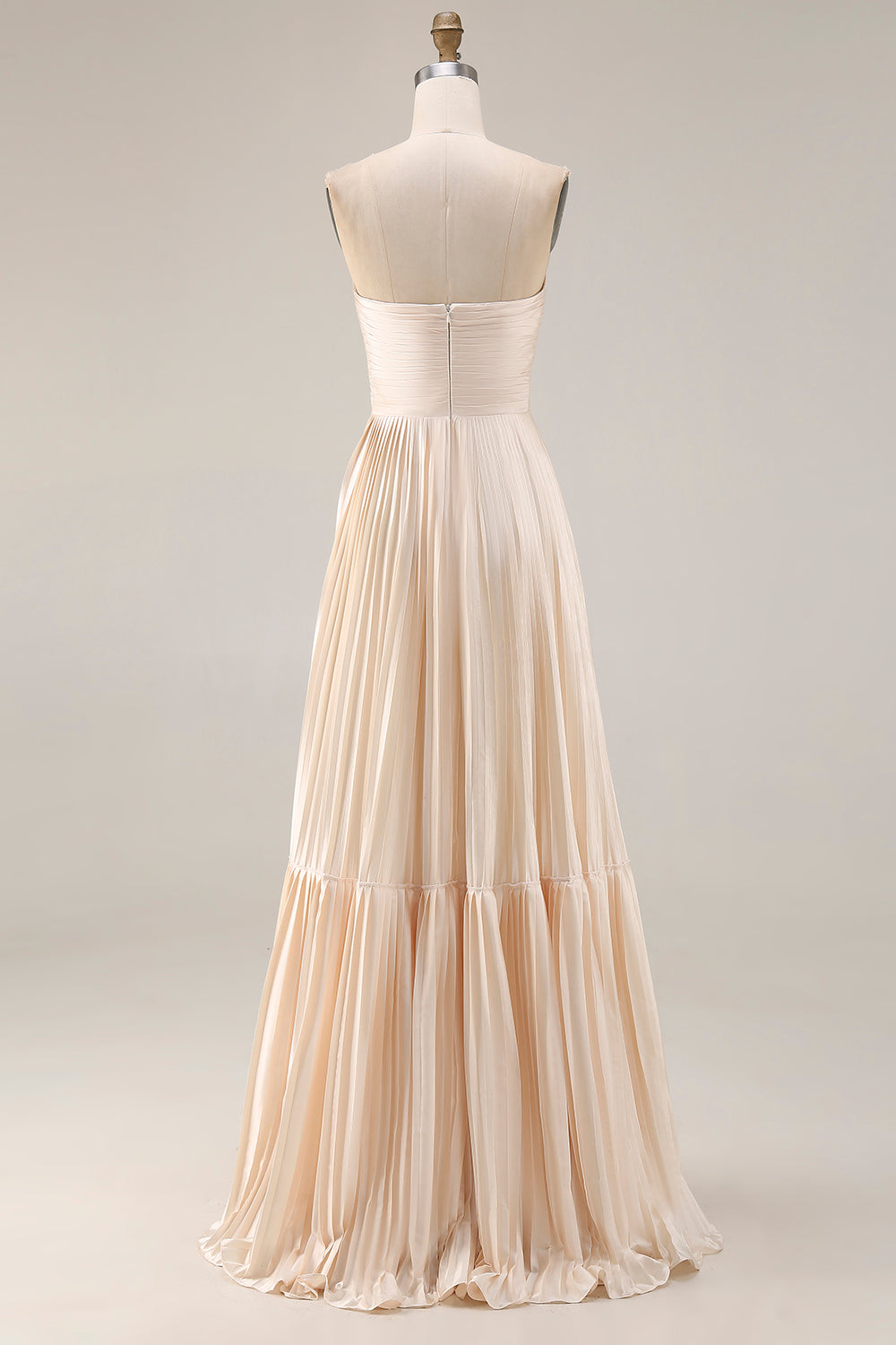 Strapless Champagne Pleated A-Line Wedding Guest Dress - Image 2