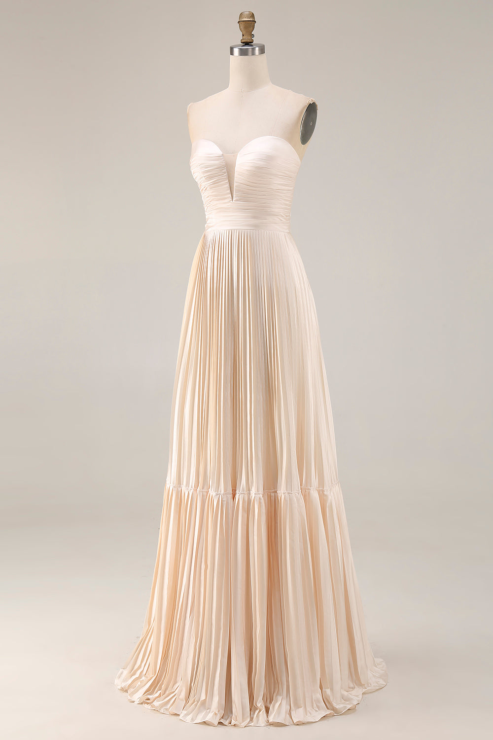 Strapless Champagne Pleated A-Line Wedding Guest Dress - Image 3