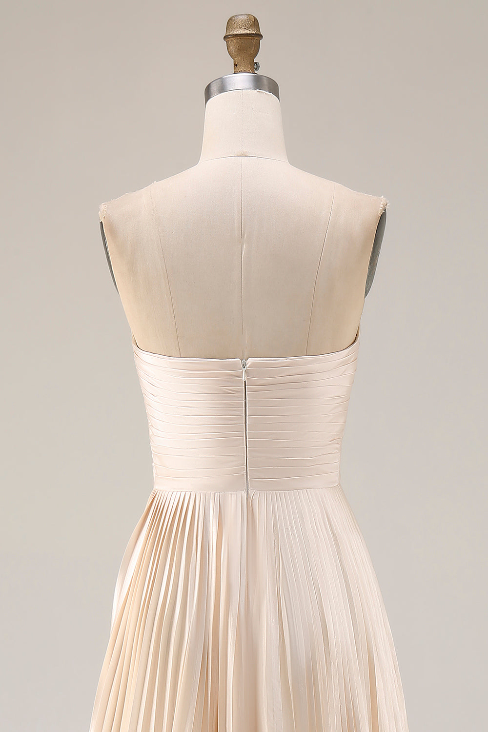Strapless Champagne Pleated A-Line Wedding Guest Dress - Image 5