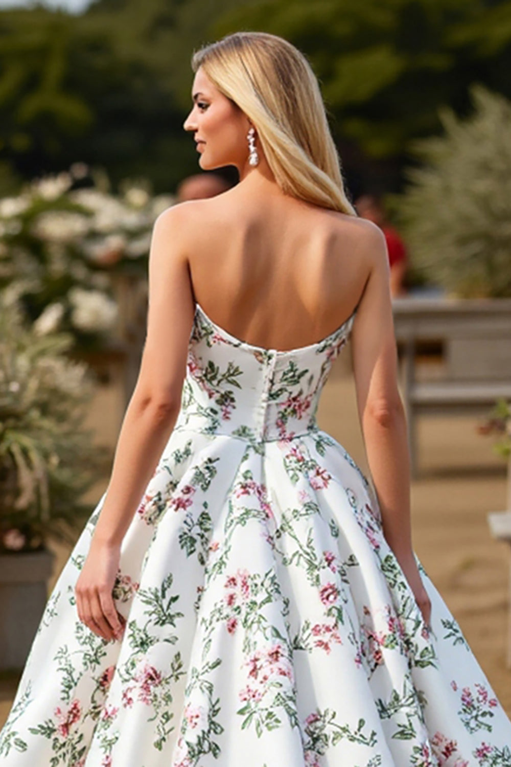 Strapless Floral A Line White Wedding Dress - Image 4