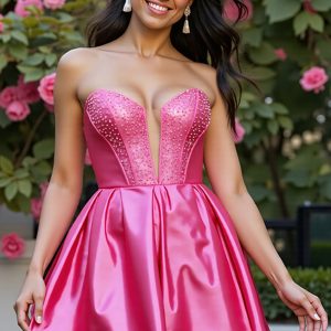 Strapless Fuchsia A Line Homecoming Dress with Beading