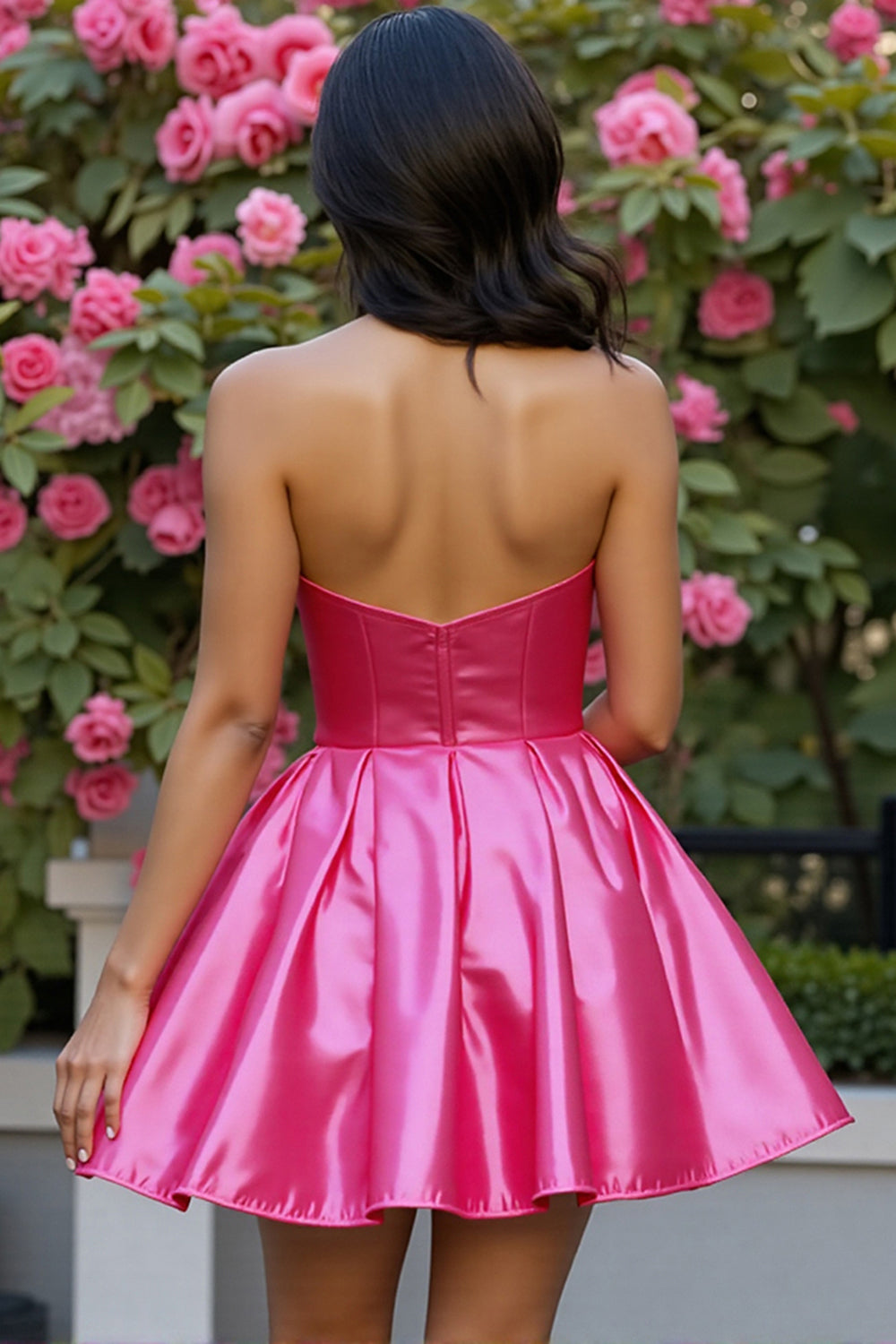 Strapless Fuchsia A Line Homecoming Dress with Beading - Image 2