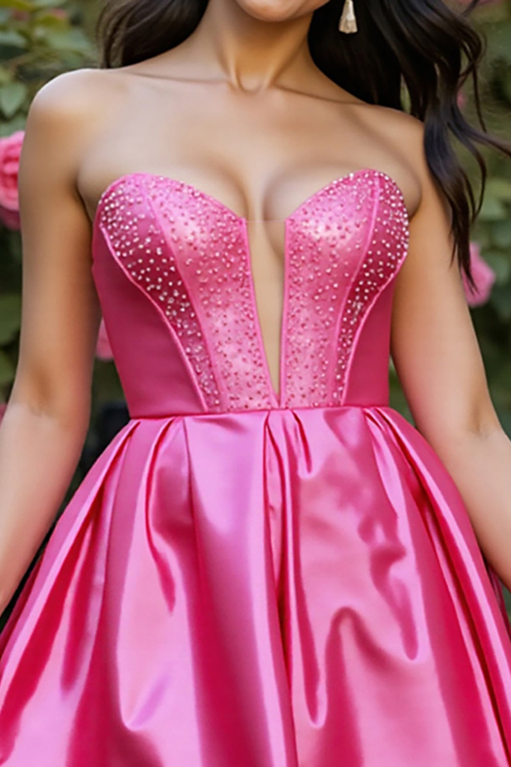 Strapless Fuchsia A Line Homecoming Dress with Beading - Image 3