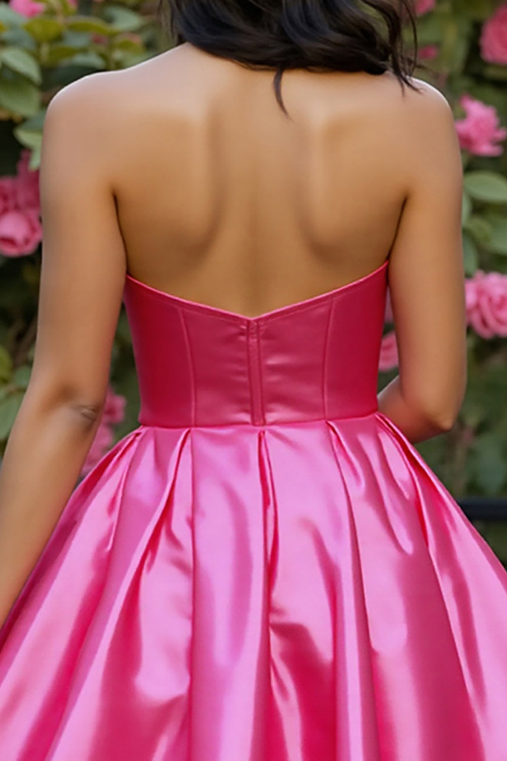 Strapless Fuchsia A Line Homecoming Dress with Beading - Image 4