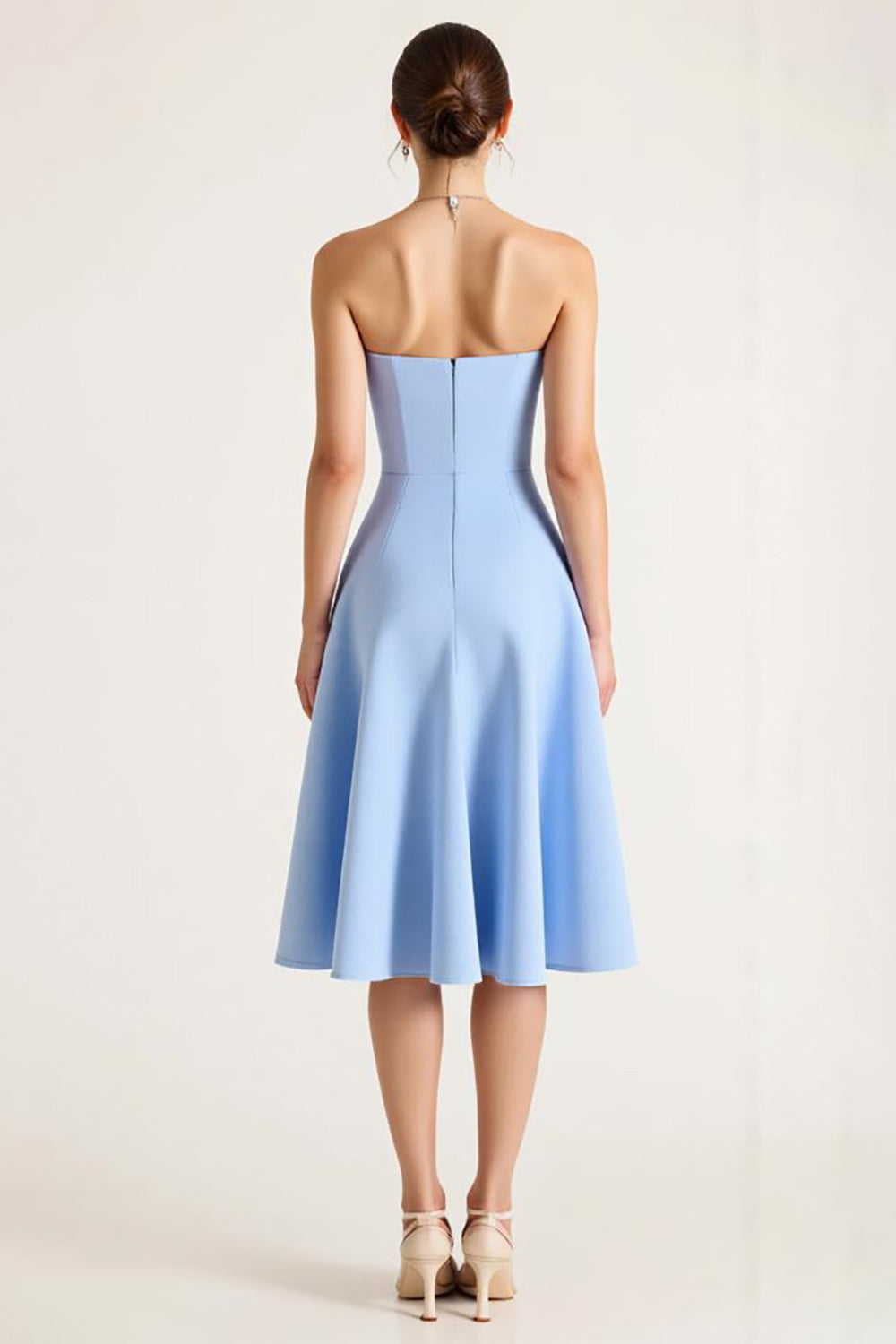 Strapless Blue A Line Midi Graduation Dress - Image 2