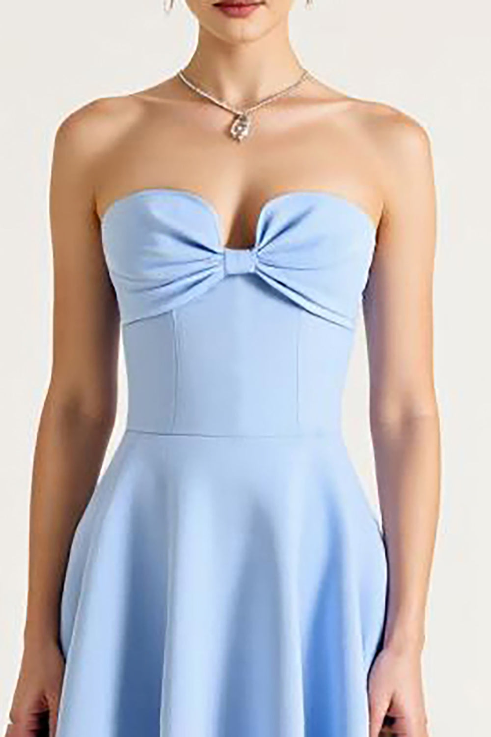 Strapless Blue A Line Midi Graduation Dress - Image 3