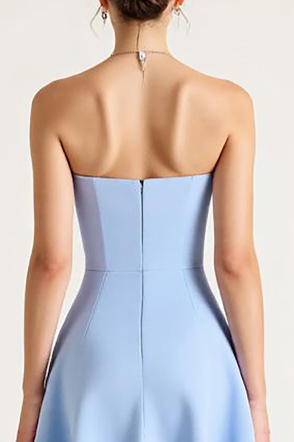 Strapless Blue A Line Midi Graduation Dress - Image 4