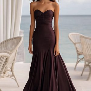 Strapless Coffee Mermaid Ruched Formal Dress