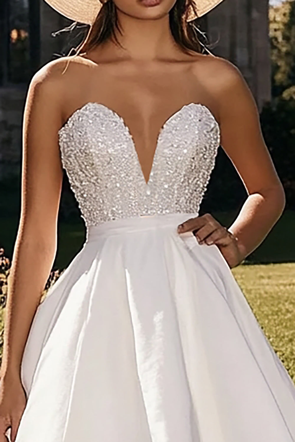 Strapless High Low White Wedding Dress with Appliques - Image 2