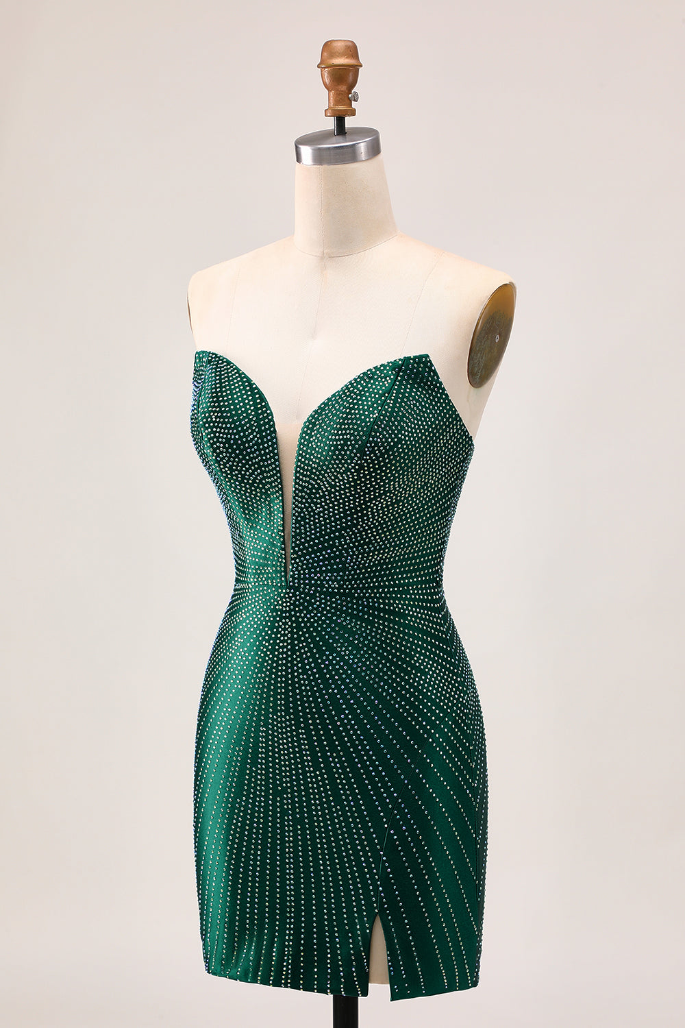 Strapless Bodycon Beaded Dark Green Homecoming Dress With Slit - Image 5