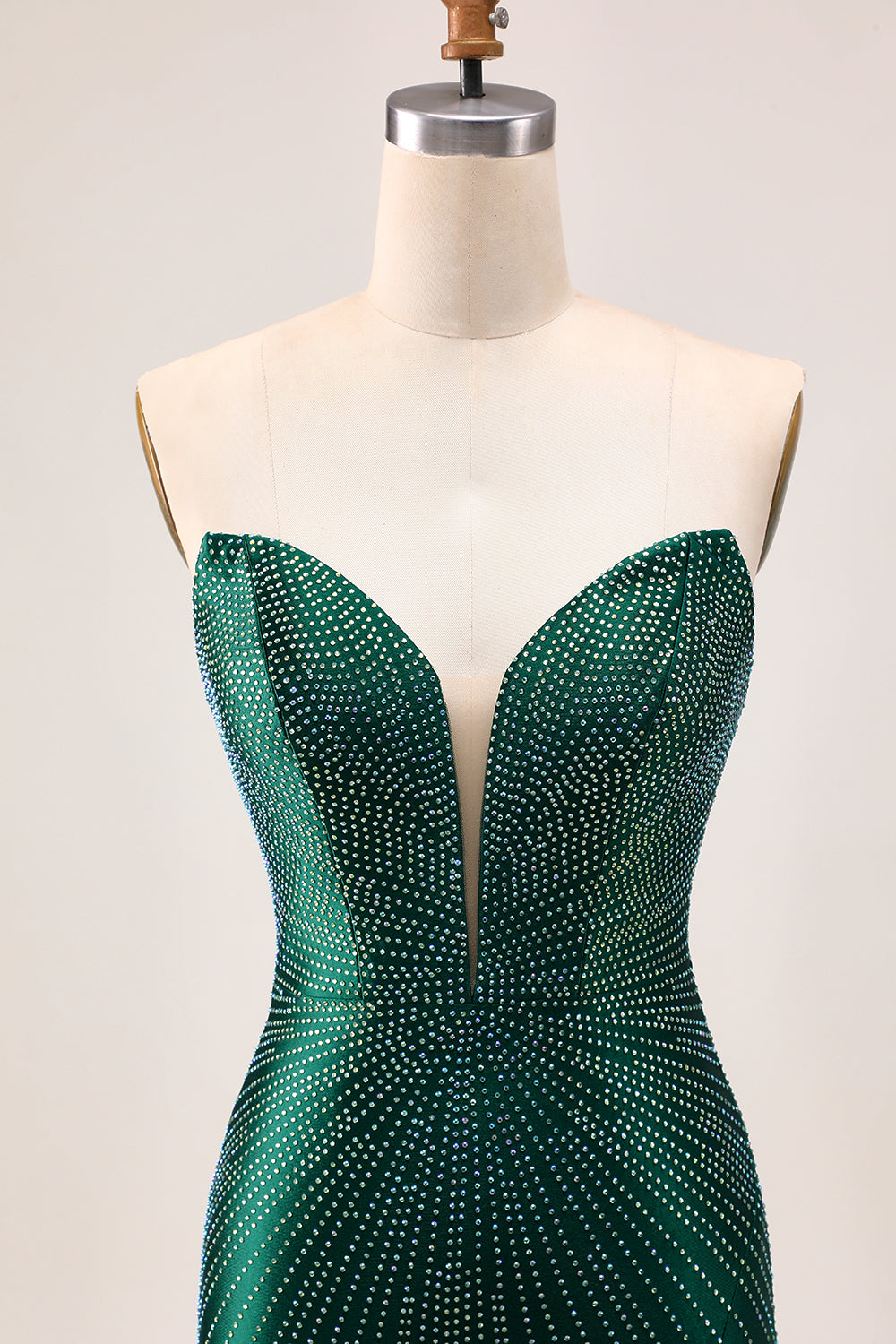 Strapless Bodycon Beaded Dark Green Homecoming Dress With Slit - Image 6