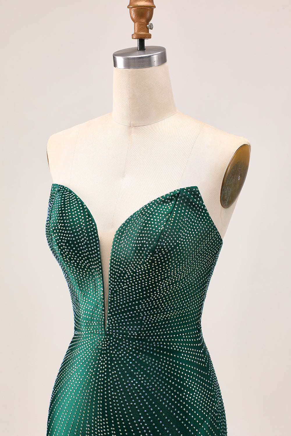 Strapless Bodycon Beaded Dark Green Homecoming Dress With Slit - Image 8