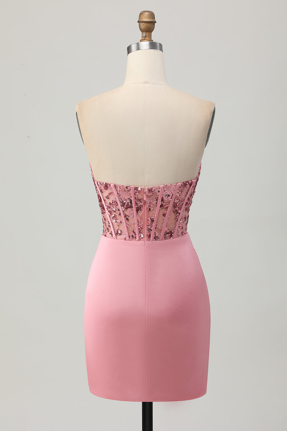 Strapless Corset Bodycon Blush Homecoming Dress with Sequins - Image 2