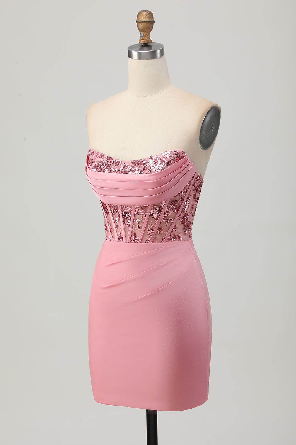 Strapless Corset Bodycon Blush Homecoming Dress with Sequins - Image 5