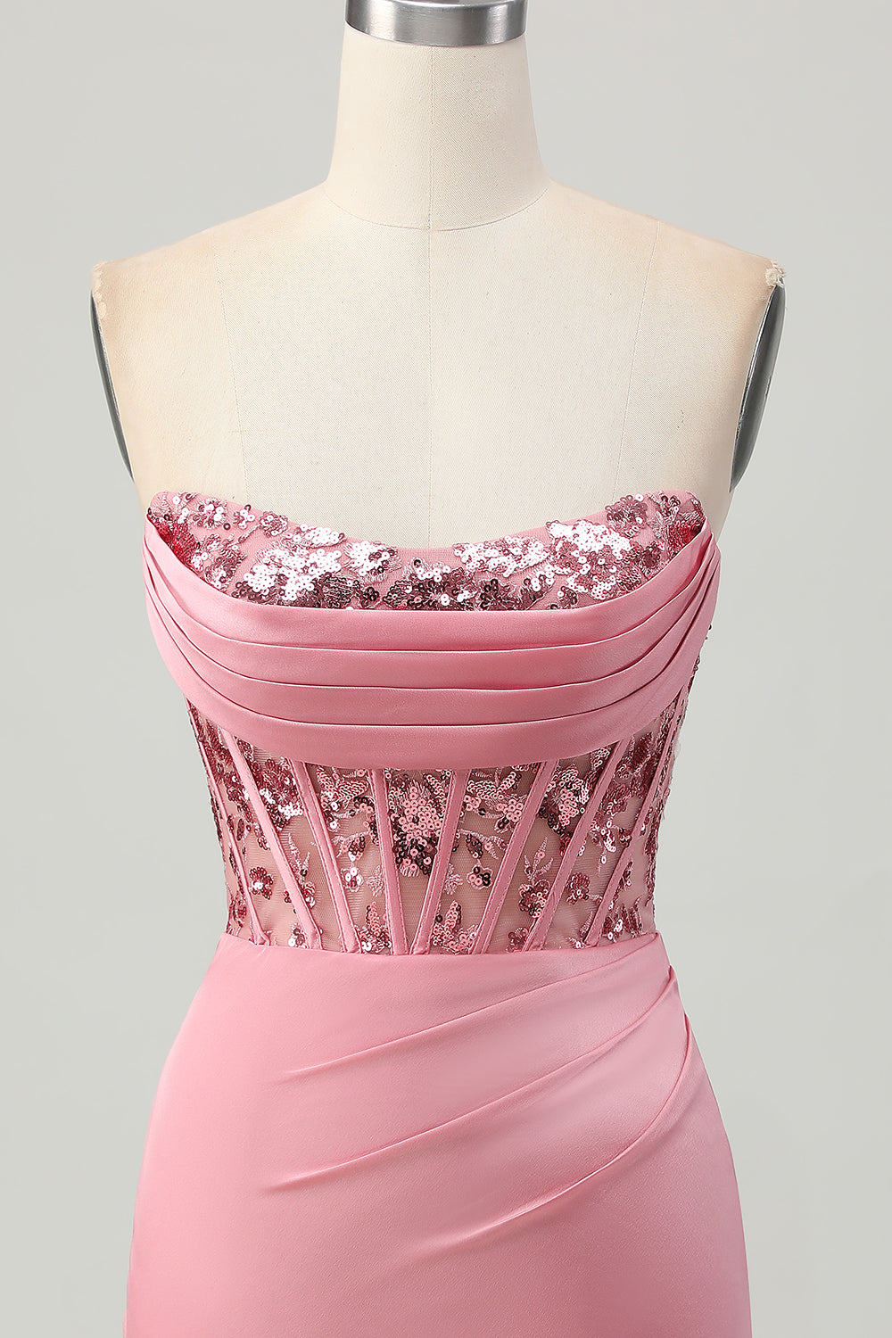 Strapless Corset Bodycon Blush Homecoming Dress with Sequins - Image 6