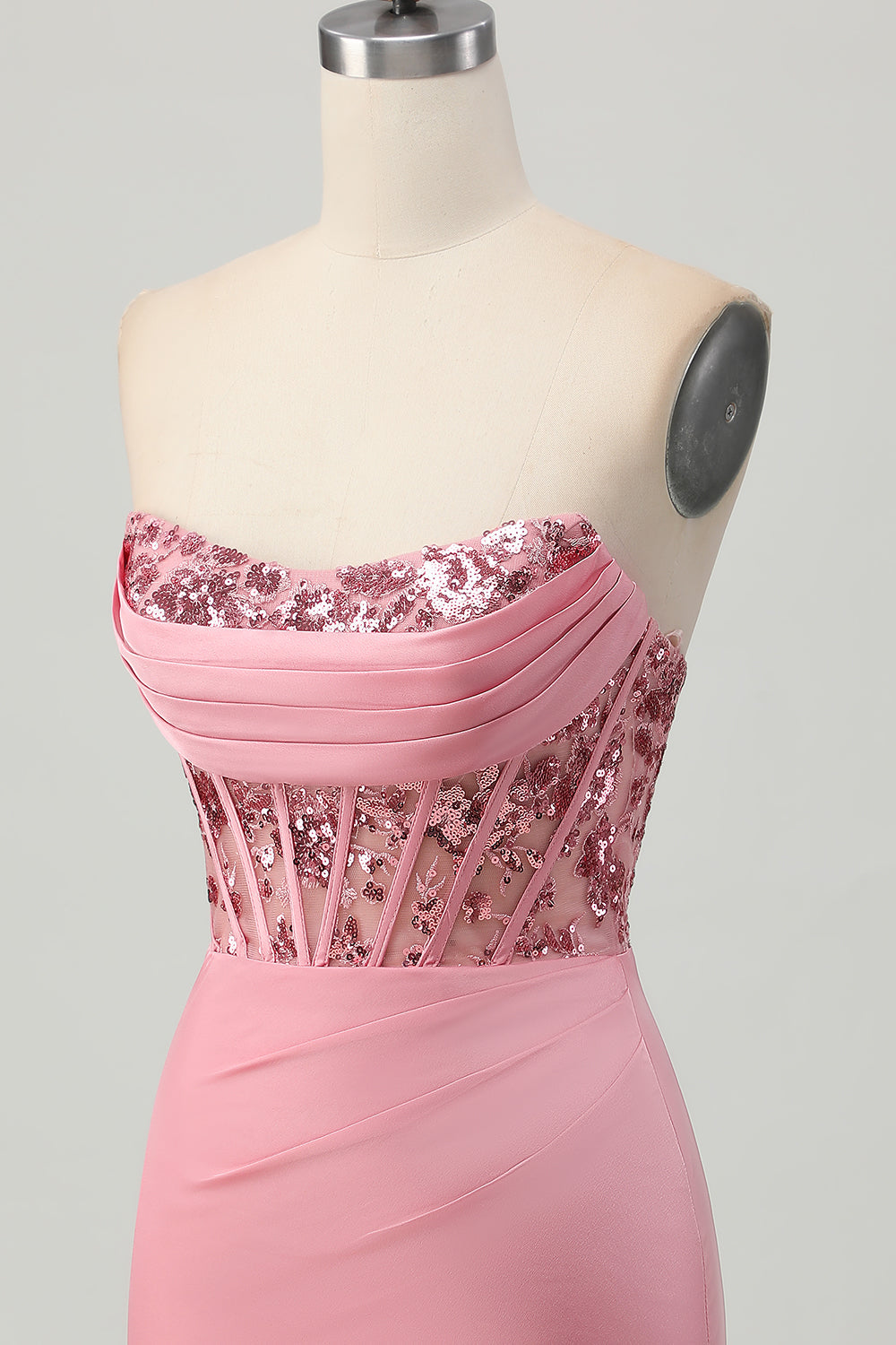 Strapless Corset Bodycon Blush Homecoming Dress with Sequins - Image 8