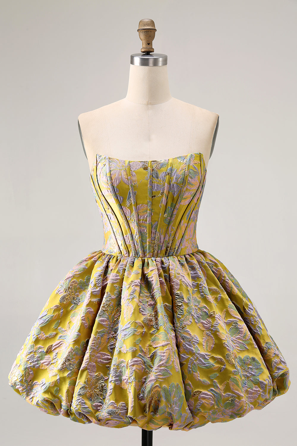 Strapless Floral Brocade Corset A Line Purple Homecoming Dress - Image 7